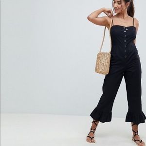 ASOS Black Jumpsuit with Ruffle Hem and Buttons
